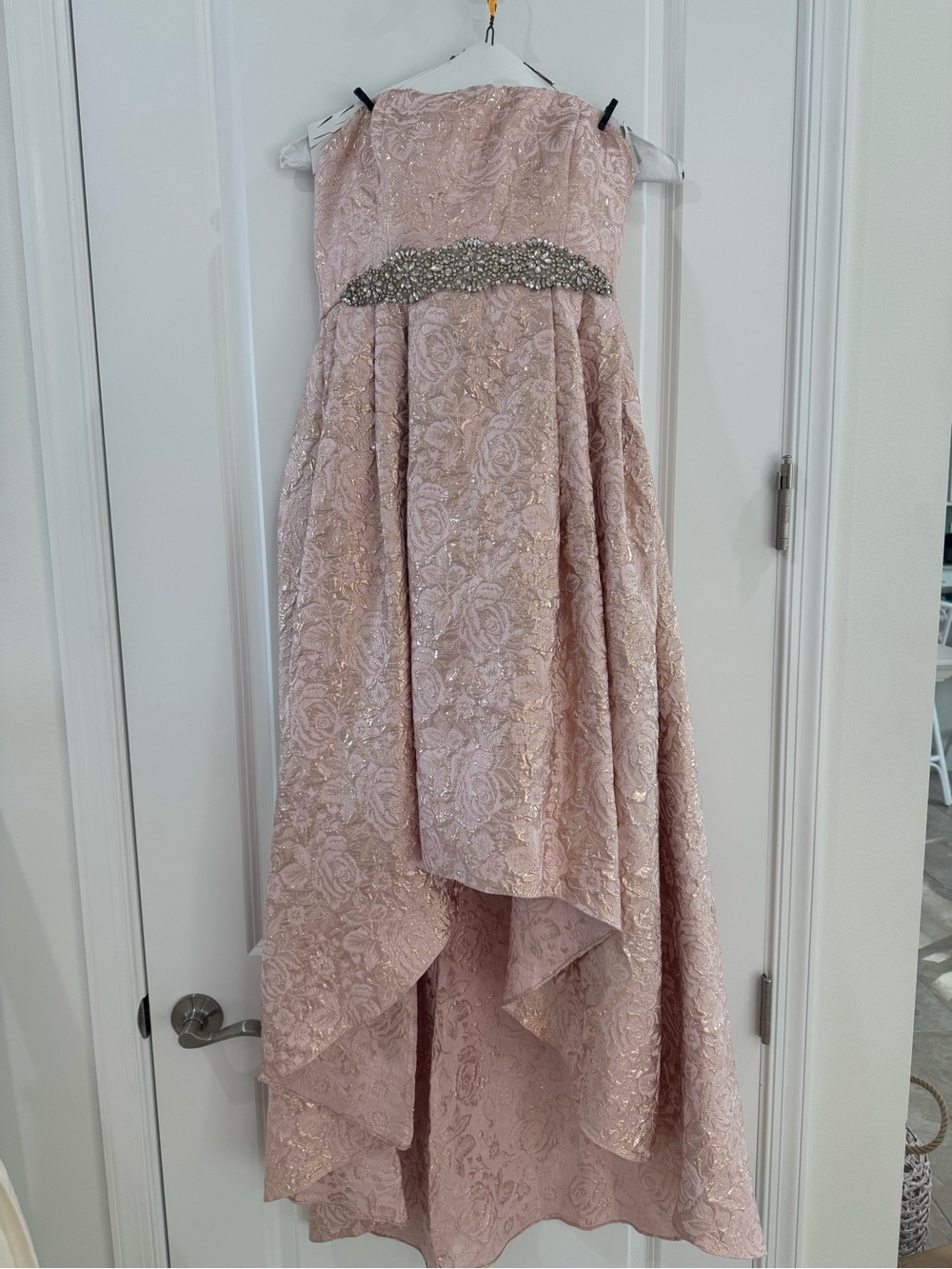 Cachet Blush Pink Floral High-Low Dress with Beaded Waist